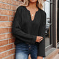 Solid Color V neck Sweater Autumn Winter Pullover Roll Sleeve Sweater for Women