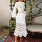 Autumn  Popular Sexy See through Lace Long Sleeve V neck Swing Maxi Dress Women