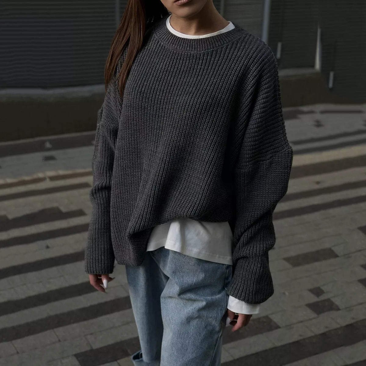 Solid Color round Neck Sweater Spring Autumn Loose Sweater Pullover Sweater for Women