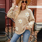 Casual Long Sleeved Knitted Sweater Loose Idle Women Round Neck Floral Three Dimensional Crochet Sweater