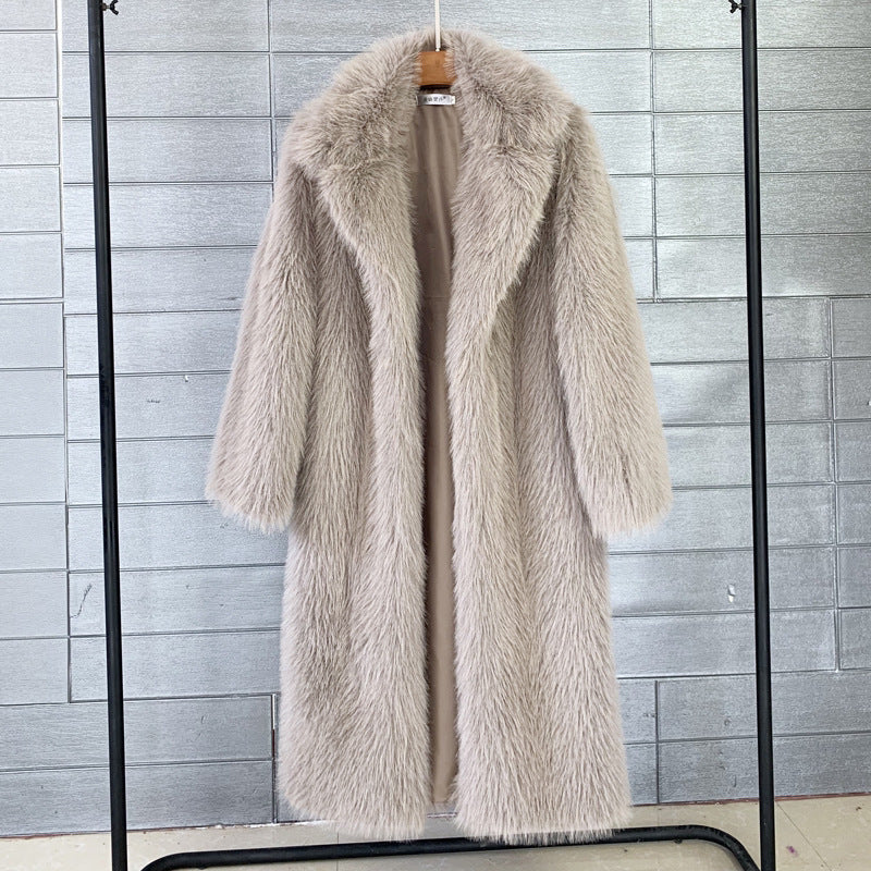 Autumn Winter Women Long Toka Collar Coat Overcoat Artificial Wool Faux Fur Coat