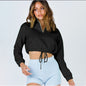 Collar Zipper Drawstring cropped Women Clothing Urban Casual Patch Pocket Long Sleeve Sweater