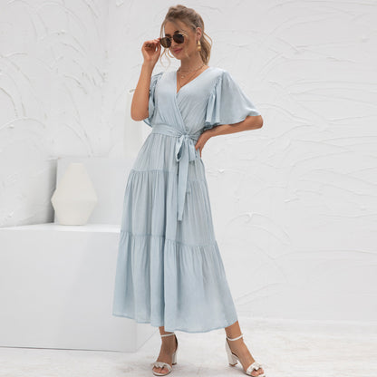 Summer Arrival Women Clothes Sexy V neck Long Patchwork Dress