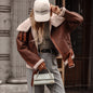 Autumn Winter Polo Collar Lamb Wool Coat Women Street Locomotive Jacket Coat