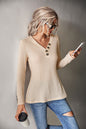 Autumn Women Clothing Solid Color Waffle Button Top