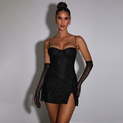 Sexy Halter Shiny Sexy Slim Fit Slimming Split Party Gathering Dress