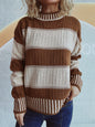 Autumn Winter Striped Contrast Color Half Turtleneck Sweater Loose Casual Office Sweater for Women