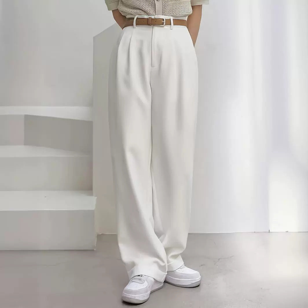 Popular Office Elegant High Waist Wide Leg Straight Casual Pants No Belt