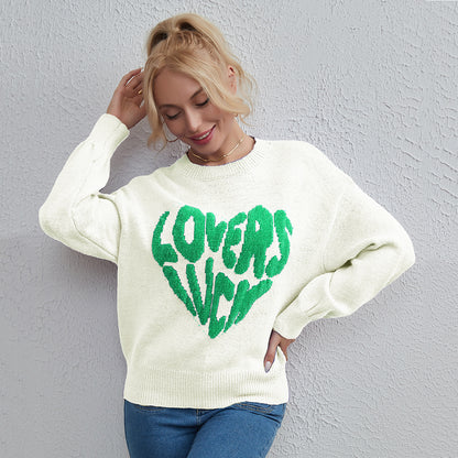 Autumn Winter Sweet Love Contrast Color Sweater Street Casual Loose Knitted Sweater for Women