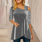 Autumn Women Clothing Long Sleeve Sequin Stitching Loose Casual Irregular Asymmetric Top