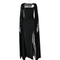 Dress Square Collar Mop Long Sleeve High Slit Solid Color Sexy Dress