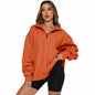 Zipper Collared Size  Independent Stand Foreign Trade Ladies Solid Color Loose Versatile Top Sweatshirt