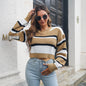 Women Clothing Autumn Winter Color Contrast Lantern Sleeve Short Knitted cropped Baring Sweater