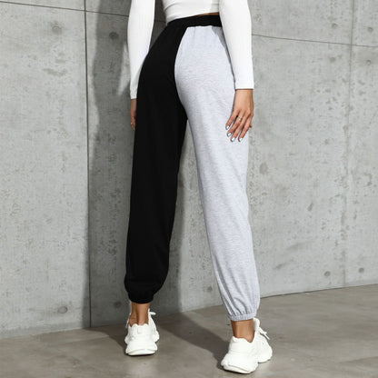 Autumn Casual High Waist Cropped Stitching Contrast Ribbon Drawstring Pencil Pants for Women