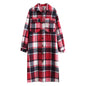 Fall Women Clothing Collared Double Pocket Plaid Trousers Shacket Coat