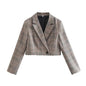 Collared Long Sleeve Short Small Blazer Women Summer One Button Plaid Blazer