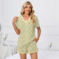 Leopard Print Short Sleeve Shirt Top Set Polka Dot Button Home Wear Pajamas Suit Women