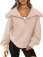 Women Clothing Autumn Winter Oversized Half Zipper Pullover Sweater Hoodie Top