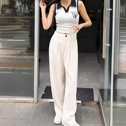 Popular Office Elegant High Waist Wide Leg Straight Casual Pants