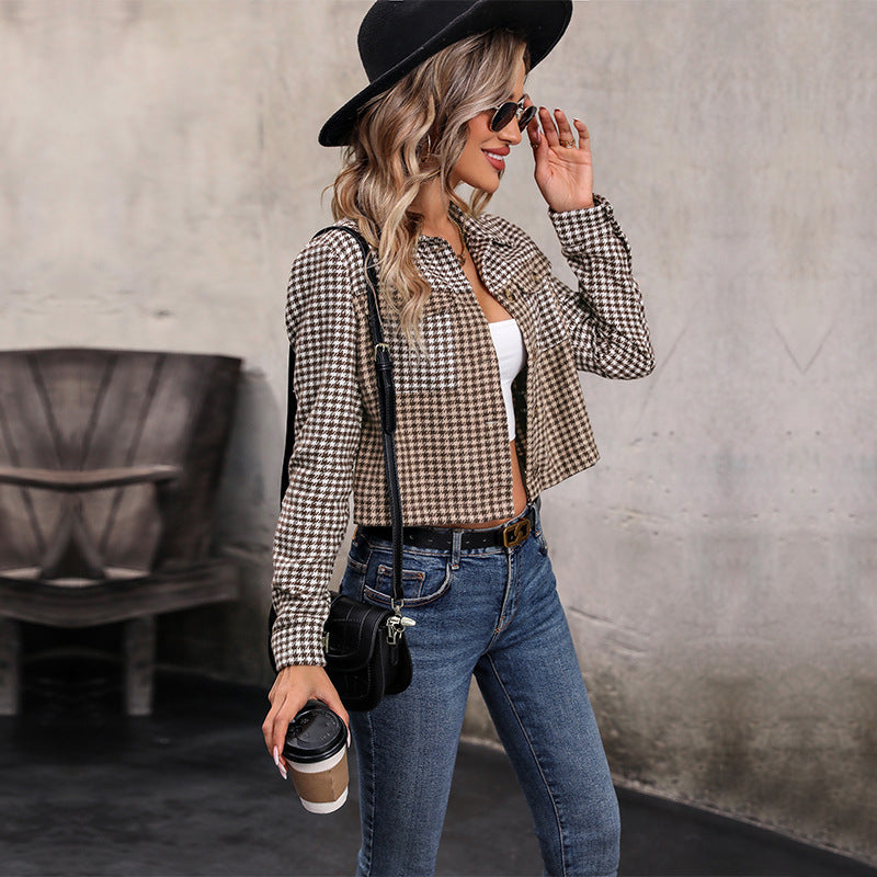 Autumn Winter Women Clothing Houndstooth Fall Winter Jacket Women