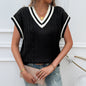 Autumn Winter Sleeveless Top Women Loose Casual V neck Contrast Color Vest Sweater