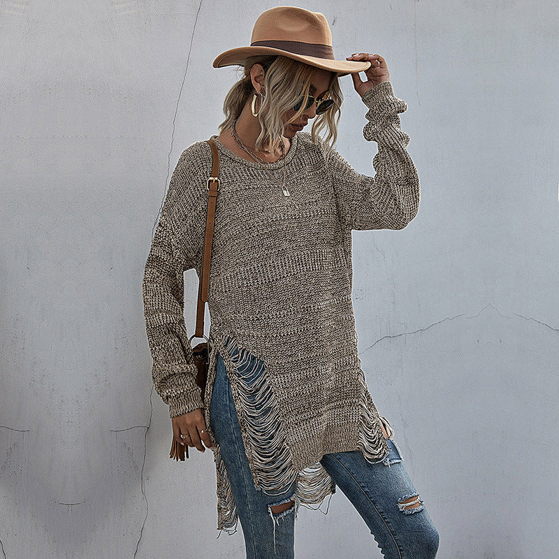 Knitwear Autumn Winter Round Neck Pullover Mid Length Hollowed Out Sweater Middle East