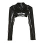 Autumn Trend Women Long Sleeve Collared Bare Cropped Slim Fit Slimming Faux Leather Shacket