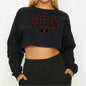 Women Clothing Autumn Winter Boston Letter Graphic Printing Cropped Long Sleeves Sweater  Women