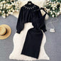 Crew Neck Beaded High Waist Short Exposed Cropped Two Piece Sweater Sexy Knitted Vest Dress Sets Women