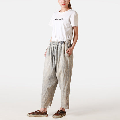 Distressed Cropped Jeans Ethnic Washed Striped Jeans Loose Japanese