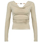 Beaded Hollow Out Cutout Design Bare Back Swing Collar Reverse Solid Color Short Top Sexy Sexy Slimming Long Sleeves