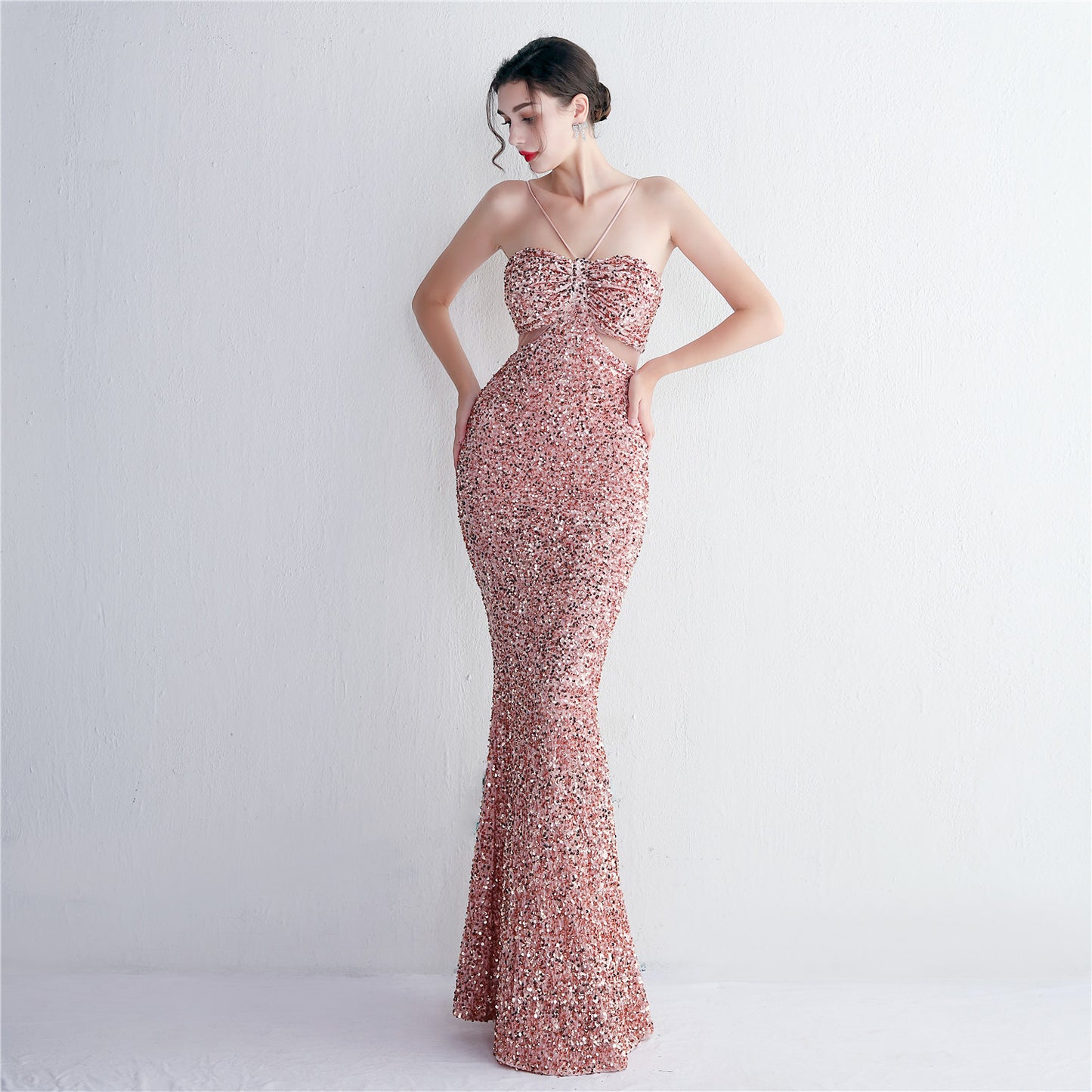 Bottom Sequin Suspender Party Sequined Dress Long Banquet Slim Fit Evening Dress Elegant