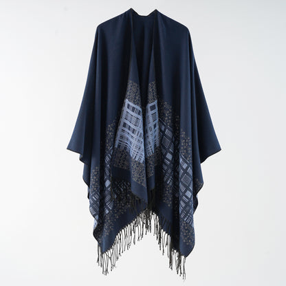 Autumn Winter Solid Color Shawl Simple Thickened Tassel Cashmere like Dual Purpose Scarf Cloak Air Conditioned Room Blanket