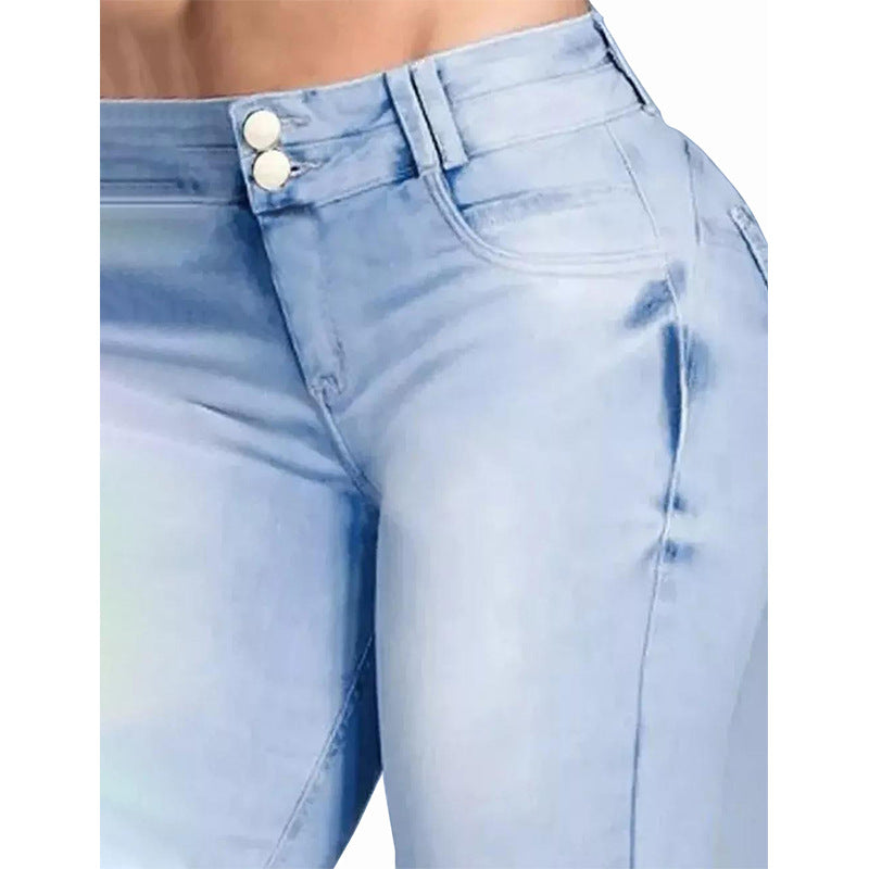 Women Clothing Hip Raise High Waist Slim Flared Jeans