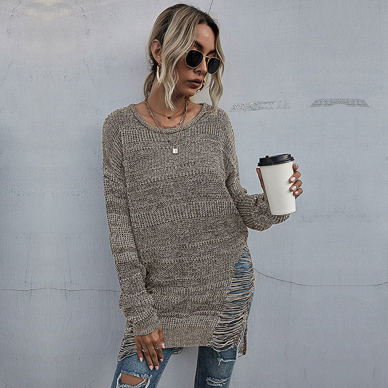 Knitwear Autumn Winter Round Neck Pullover Mid Length Hollowed Out Sweater Middle East