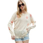 Autumn Winter Pullover Long Sleeve Top Women Design Frayed Printed Loose Sweater Women