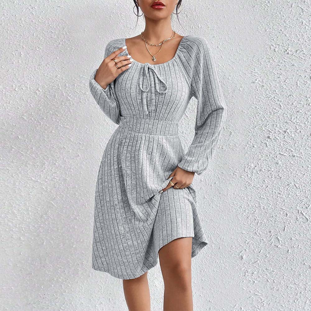 Autumn Winter Minimalist Design Dress Casual All Matching High Waist A Line Dress Women