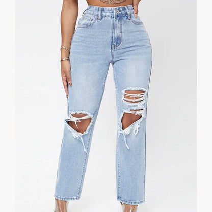 Jeans for Women Spring Summer Ripped Washed High Waist Loose Wide Leg Pants