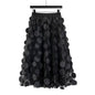 Spring Summer Three Dimensional Decoration Patch Stitching Mesh Women Midi Skirt Skirt With Lining