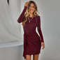 Autumn Winter Women Clothes round Neck Long Sleeve Solid Color Slim Fit Women Dress