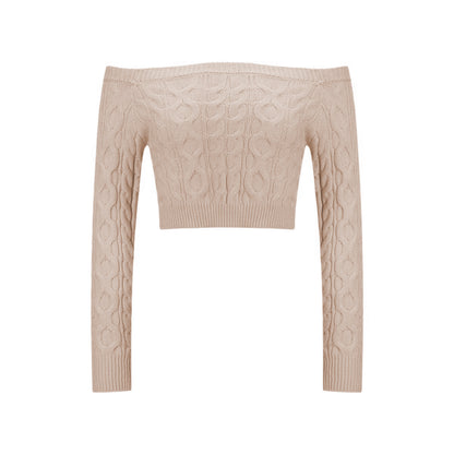 Sexy Off Neck Cable Knit Sweater Women Autumn Winter Sexy Slim Short Bottoming Shirt Sweater