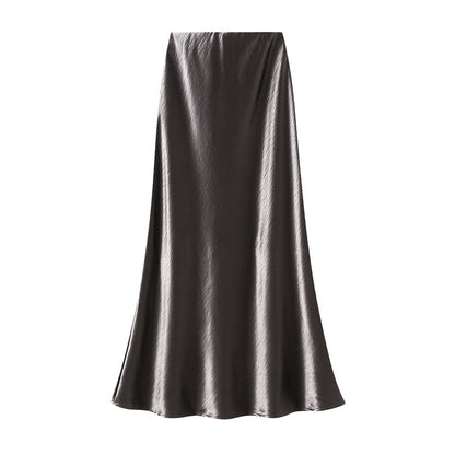 Elegant Pleated Streamer Satin Fishtail Skirt Women Autumn Drooping Slimming Sheath A Line Long Skirt