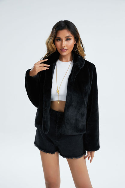 Women Clothing Faux Fur Slim Coat Fur Long Sleeve Stand Collar Fur Coat Imitate Rex Rabbit Fur