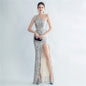 Sequ Positioning Floral With Silk Satin Oblique Shoulder Beaded Fishtail Dress Evening Dress