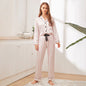 Spring Simple Ice Silk Pajamas Two Piece Set Long Sleeve Trousers Set Casual Thin Women  Artificial Silk Homewear