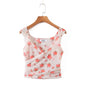 Summer French Mesh Floral Print Vest Slim Fit Sexy Short Top