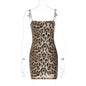 Sexy Leopard Print Street Nightclub All Match Strap Sequin Dress Women Clothing