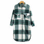 Women Casual Plaid Loose Long Sleeves Long Woolen Coat Overcoat