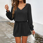 Autumn Winter Women Clothing Casual Solid Color Puff Sleeve Dress