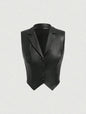 Leather Top Women Collar Short Shipment Button Trendy Faux Leather Vest Autumn Winter